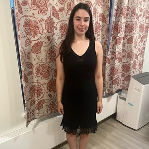 SOLD Silk Black Petite Embroidered Pretty Dress